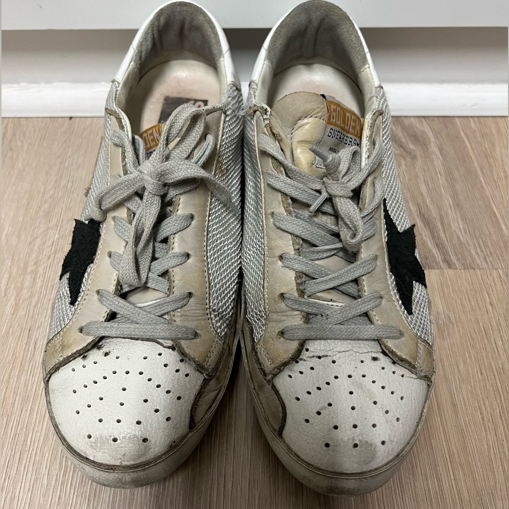Golden Goose White and Black Low-Top Sneakers